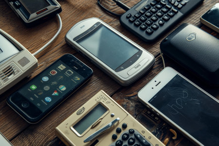 The evolution of mobile devices over the decades AI generatedの素材