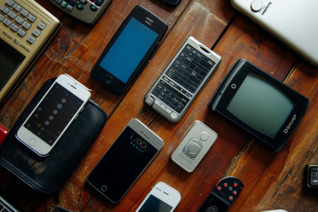 The evolution of mobile devices over the decades AI generatedの素材