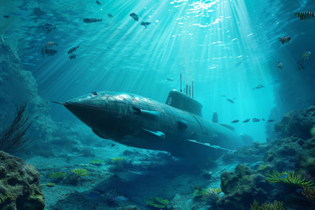 Underwater exploration with high-tech submarines AI generatedの素材