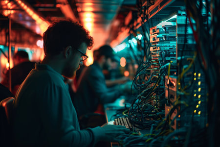 Crowded server room in action AI generatedの素材