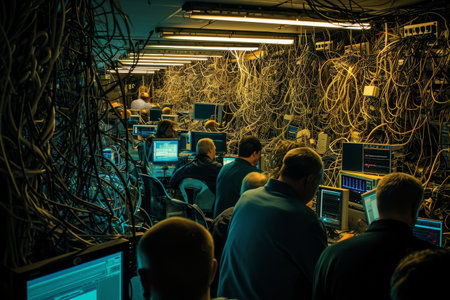 Crowded server room in action AI generatedの素材