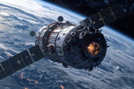 Space exploration with high-tech spacecraft Ai generatedの素材