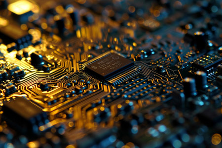A complex, intricate circuit board AI generatedの素材