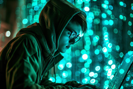 A young hacker breaking into a secured network AI generatedの素材