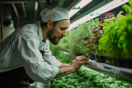 An urban farmer using hydroponic technology AI generatedの素材