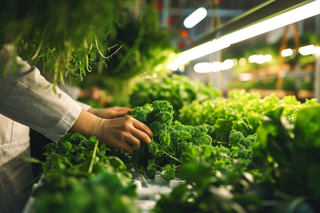 An urban farmer using hydroponic technology AI generatedの素材