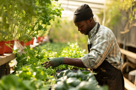 An urban farmer using hydroponic technology AI generatedの素材