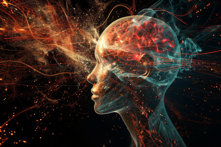 Artificial intelligence and human brain fusion AI generatedの素材