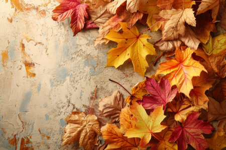 Autumn seasonal background frame with fall leaves Ai generatedの素材
