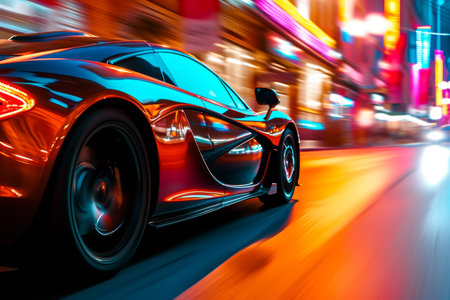 A high-speed sports car driving at night AI generatedの素材
