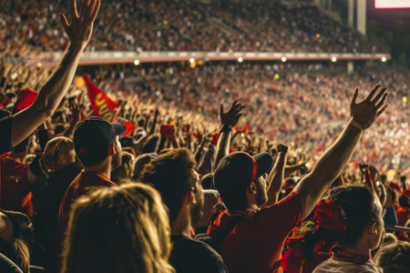 Cheering fans on the field, Image of football fans cheering on the field AI generatedの素材