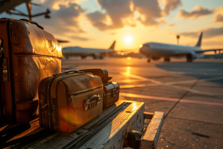 Luggage on airport runway AI generatedの素材