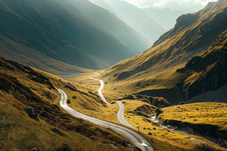 A winding road in the mountains Ai generatedの素材