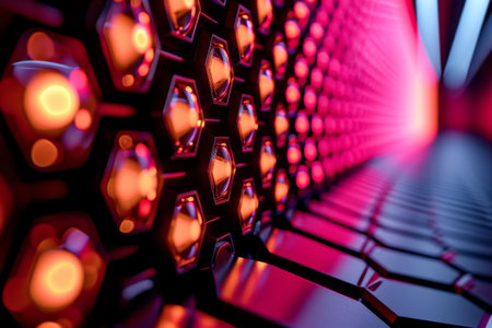 Abstract background hexagon pattern with glowing lights AI generatedの素材