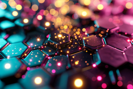 Abstract background hexagon pattern with glowing lights AI generatedの素材