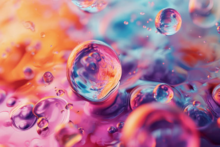 background illustration of a colored floating liquid in the trend colors pink, orange, blue and violet AI generatedの素材