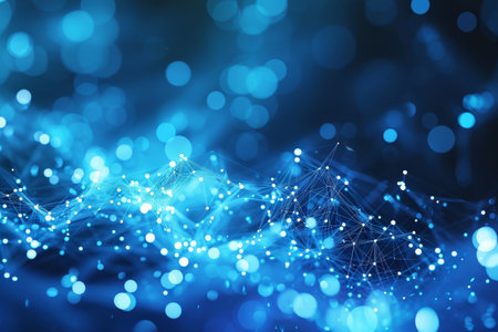Blue abstract background with a network grid and particles connected, Blue abstract background with a network grid and particles connected, AI generatedの素材