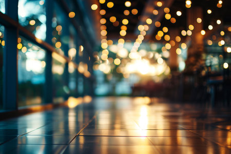 Blurred empty open space office Abstract light bokeh at office interior background for design, Blurred empty open space office. Abstract light bokeh at office interior background AI generatedの素材