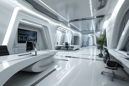 modern and futuristic office, Futuristic office design with modern technology equipment AI generatedの素材