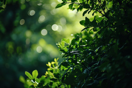 Green leaf background with a black background, Closeup green leaves background, Overlay fresh leaf pattern, Natural foliage textured AI generatedの素材