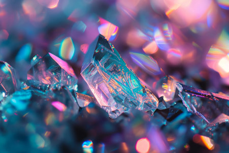 Holographic background with glass shards. Rainbow reflexes in pink and purple color. Abstract trendy pattern. Texture with magical effect AI generatedの素材