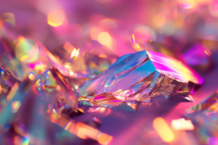 Holographic background with glass shards. Rainbow reflexes in pink and purple color. Abstract trendy pattern. Texture with magical effect AI generatedの素材