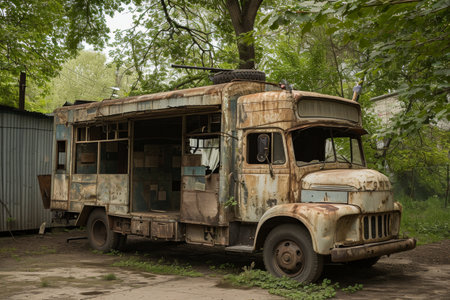 Abandoned old truck in the village of Chernobyl. Ukraineの素材