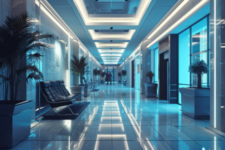 Lobby of an office or medical institution, A realistic digital isolated house background AI generatedの素材