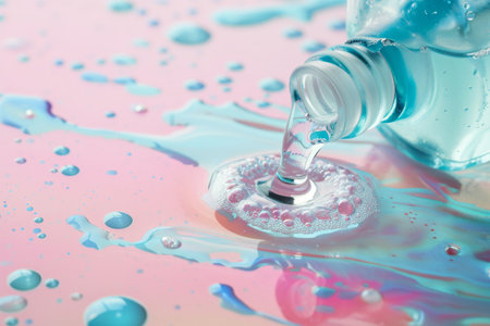 Liquid serum or hyaluronic acid splash on light pastel background AI generatedの素材