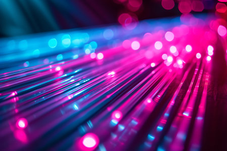 Neon fiber optic lines abstract texture background, abstract speed lines technology background AI generatedの素材