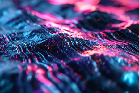 This abstract background image features a glitch effect that gives it a digital, futuristic look. The image has a color scheme of blue, purple, and pink with distorted lines AI generatedの素材