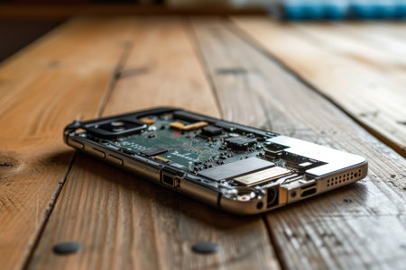 Smart phone backside open for repair, The technician holding a screwdriver a mobile phone repair Closeup inside cell phone AI generatedの素材