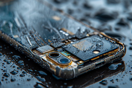 Smart phone backside open for repair, The technician holding a screwdriver a mobile phone repair Closeup inside cell phone AI generatedの素材
