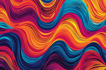 Smooth wave pattern in vibrant multi colors, Abstract multi colored backdrop with vibrant flowing wave pattern AI generatedの素材