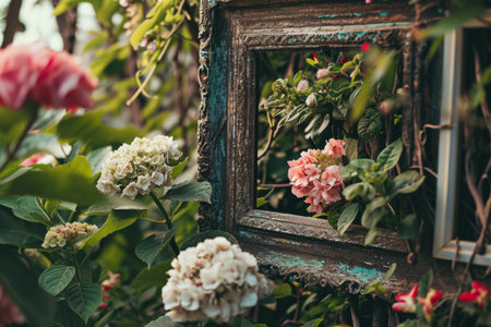 Vintage frame with flowers on it, AI generatedの素材