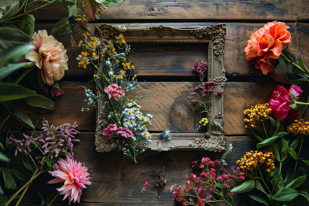 Vintage frame with flowers on it, AI generatedの素材