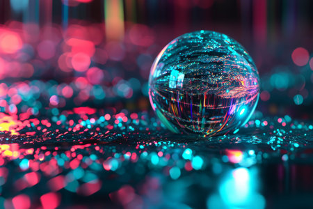A vibrant abstract sphere illuminates dark backdrop, A vibrant sphere formed by abstract laser lights on a dark background AI generatedの素材