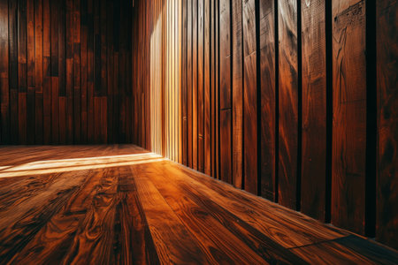 A wooden wall with a wooden floor and a wooden floor, Dark brown wooden plank background AI generatedの素材