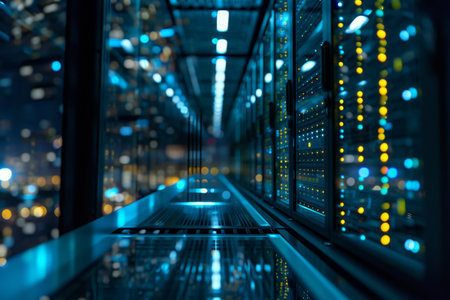 Abstract grid pattern resembling servers, Futuristic Technology Grid: An abstract representation of a futuristic technology, AI generatedの素材