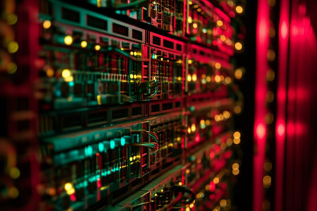 Abstract grid pattern resembling servers, Futuristic Technology Grid: An abstract representation of a futuristic technology, AI generatedの素材