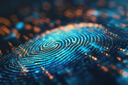 Background of biometric technology - fingerprint scanning Colorful fingerprints on background texture for design AI generatedの素材
