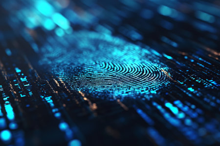 Background of biometric technology - fingerprint scanning Colorful fingerprints on background texture for design AI generatedの素材