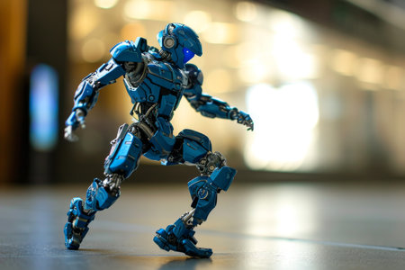 Blue cyborg toy dances with futuristic joy, Toy Dancing with Futuristic Joy isolated on background AI generatedの素材