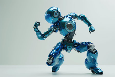 Blue cyborg toy dances with futuristic joy, Toy Dancing with Futuristic Joy isolated on background AI generatedの素材