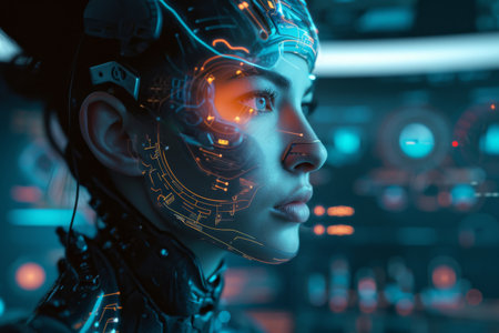 Futuristic cybernetic interface for AI wearable technology AI generatedの素材
