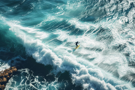 Surfing ocean wave Surfer on a blue ocean AI generatedの素材