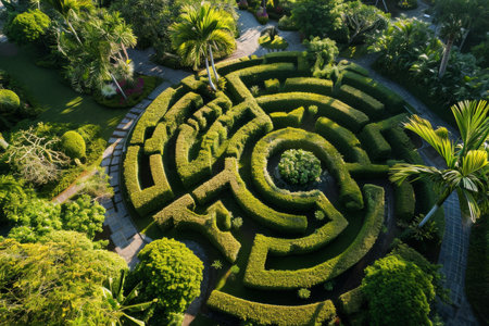 An aerial view of a labyrinth garden AI generatedの素材