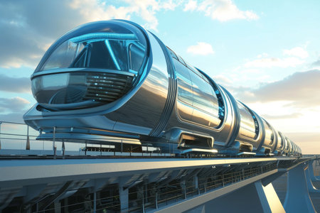 Futuristic monorail traveling at high speed train AI generatedの素材