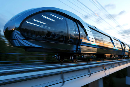Futuristic monorail traveling at high speed train AI generatedの素材
