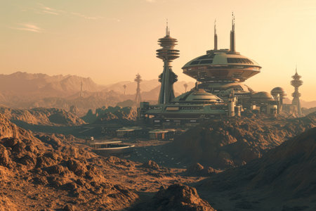 Futuristic space colony on Mars AI generatedの素材